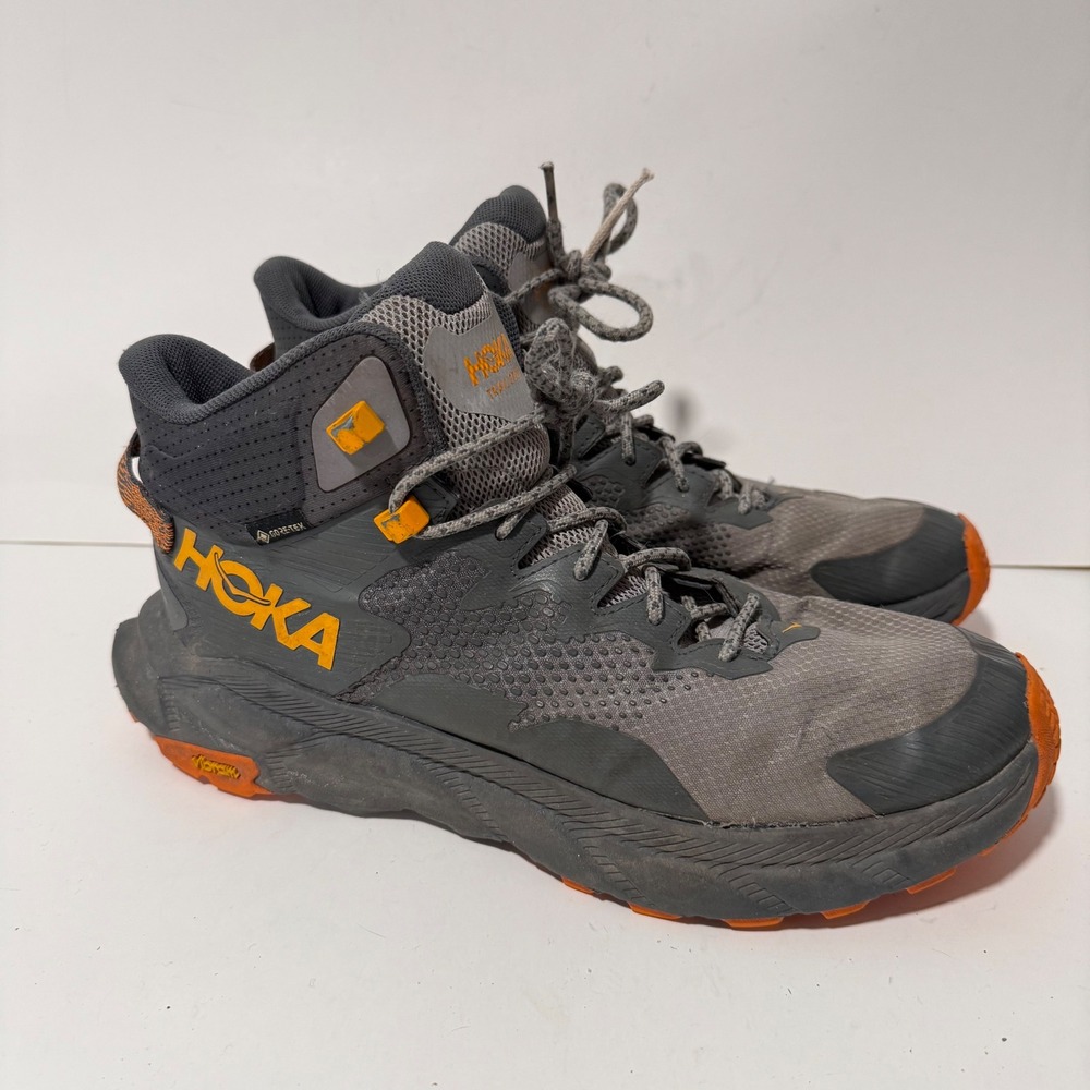 Hoka Mens Trail Code GTX 8.5 Grey Orange Hiking Boots Gore-Tex Vibram Lug